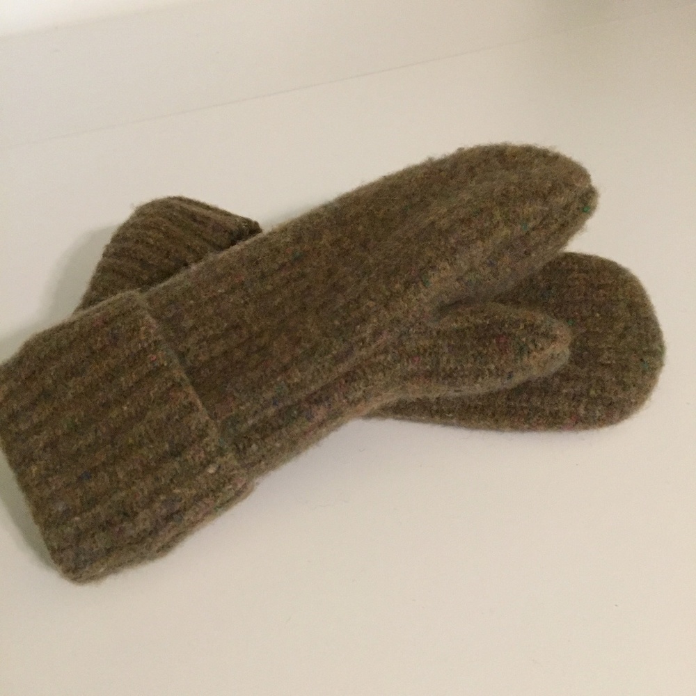 Olive Tweed Wool Felted Mittens with Fleece Lining